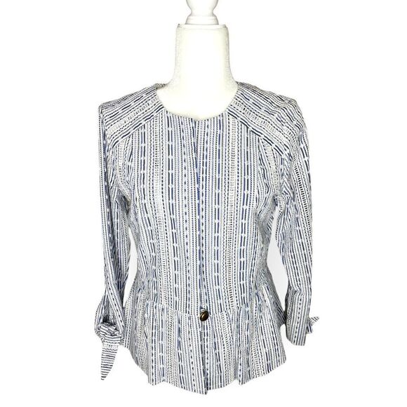 Waverly Grey Peplum Jacket Single Button Eyelet Tie Sleeves Cotton Size M - $218 - Picture 1 of 11
